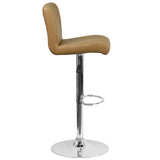 Contemporary Cappuccino Vinyl Adjustable Height Barstool with Rolled Seat and Chrome Base