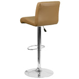 Contemporary Cappuccino Vinyl Adjustable Height Barstool with Rolled Seat and Chrome Base