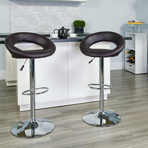 Contemporary Brown Vinyl Rounded Orbit-Style Back Adjustable Height Barstool with Chrome Base by Office Chairs PLUS