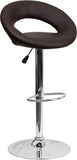 Contemporary Brown Vinyl Rounded Orbit-Style Back Adjustable Height Barstool with Chrome Base
