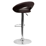 Contemporary Brown Vinyl Rounded Orbit-Style Back Adjustable Height Barstool with Chrome Base