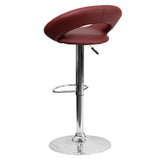 Contemporary Burgundy Vinyl Rounded Orbit-Style Back Adjustable Height Barstool with Chrome Base