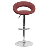 Contemporary Burgundy Vinyl Rounded Orbit-Style Back Adjustable Height Barstool with Chrome Base