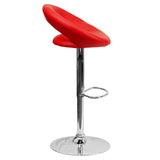Contemporary Red Vinyl Rounded Orbit-Style Back Adjustable Height Barstool with Chrome Base