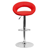 Contemporary Red Vinyl Rounded Orbit-Style Back Adjustable Height Barstool with Chrome Base