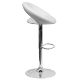 Contemporary White Vinyl Rounded Orbit-Style Back Adjustable Height Barstool with Chrome Base