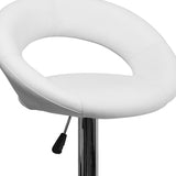 Contemporary White Vinyl Rounded Orbit-Style Back Adjustable Height Barstool with Chrome Base