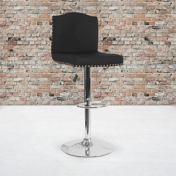 Bellagio Contemporary Adjustable Height Barstool with Accent Nail Trim in Black Fabric by Office Chairs PLUS