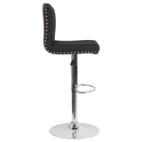Bellagio Contemporary Adjustable Height Barstool with Accent Nail Trim in Black Fabric