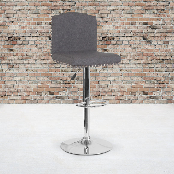 Bellagio Contemporary Adjustable Height Barstool with Accent Nail Trim in Gray LeatherSoft by Office Chairs PLUS