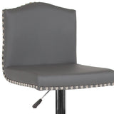 Bellagio Contemporary Adjustable Height Barstool with Accent Nail Trim in Gray LeatherSoft