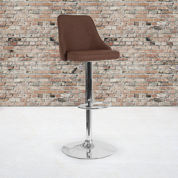 Trieste Contemporary Adjustable Height Barstool in Brown Fabric by Office Chairs PLUS