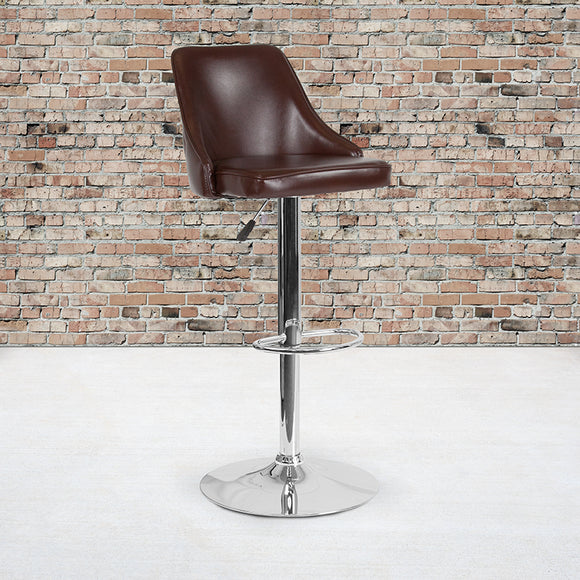 Trieste Contemporary Adjustable Height Barstool in Brown LeatherSoft by Office Chairs PLUS