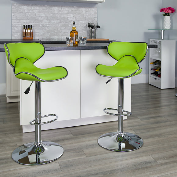 Contemporary Cozy Mid-Back Green Vinyl Adjustable Height Barstool with Chrome Base by Office Chairs PLUS