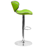 Contemporary Cozy Mid-Back Green Vinyl Adjustable Height Barstool with Chrome Base