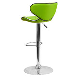 Contemporary Cozy Mid-Back Green Vinyl Adjustable Height Barstool with Chrome Base