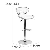 Contemporary Cozy Mid-Back White Vinyl Adjustable Height Barstool with Chrome Base