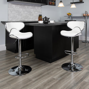 Contemporary Cozy Mid-Back White Vinyl Adjustable Height Barstool with Chrome Base by Office Chairs PLUS