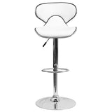 Contemporary Cozy Mid-Back White Vinyl Adjustable Height Barstool with Chrome Base