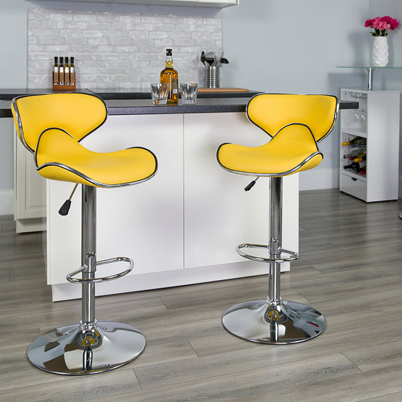 Contemporary Cozy Mid-Back Yellow Vinyl Adjustable Height Barstool with Chrome Base by Office Chairs PLUS
