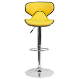 Contemporary Cozy Mid-Back Yellow Vinyl Adjustable Height Barstool with Chrome Base