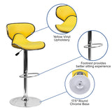 Contemporary Cozy Mid-Back Yellow Vinyl Adjustable Height Barstool with Chrome Base