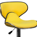 Contemporary Cozy Mid-Back Yellow Vinyl Adjustable Height Barstool with Chrome Base