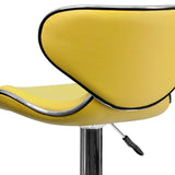 Contemporary Cozy Mid-Back Yellow Vinyl Adjustable Height Barstool with Chrome Base