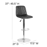Contemporary Black Vinyl Adjustable Height Barstool with Embellished Stitch Design and Chrome Base
