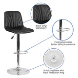 Contemporary Black Vinyl Adjustable Height Barstool with Embellished Stitch Design and Chrome Base