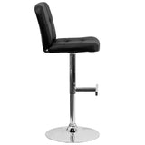 Contemporary Black Vinyl Adjustable Height Barstool with Square Tufted Back and Chrome Base