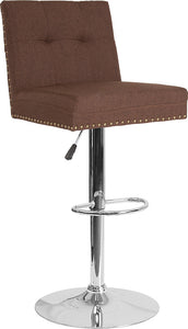 Ravello Contemporary Adjustable Height Barstool with Accent Nail Trim in Brown Fabric by Office Chairs PLUS