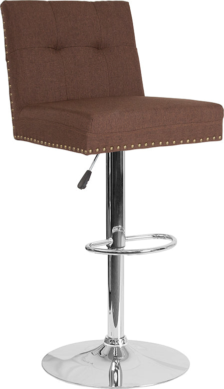 Ravello Contemporary Adjustable Height Barstool with Accent Nail Trim in Brown Fabric by Office Chairs PLUS