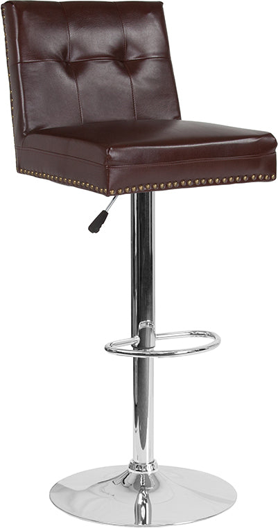 Ravello Contemporary Adjustable Height Barstool with Accent Nail Trim in Brown LeatherSoft by Office Chairs PLUS