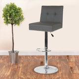Ravello Contemporary Adjustable Height Barstool with Accent Nail Trim in Gray LeatherSoft by Office Chairs PLUS