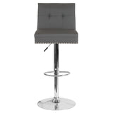 Ravello Contemporary Adjustable Height Barstool with Accent Nail Trim in Gray LeatherSoft