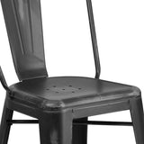 Commercial Grade 24" High Distressed Black Metal Indoor-Outdoor Counter Height Stool with Back