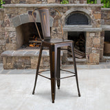 Commercial Grade 30" High Distressed Copper Metal Indoor-Outdoor Barstool with Back by Office Chairs PLUS