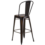 Commercial Grade 30" High Distressed Copper Metal Indoor-Outdoor Barstool with Back
