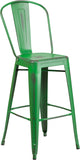 Commercial Grade 30" High Distressed Green Metal Indoor-Outdoor Barstool with Back