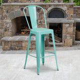 Commercial Grade 30" High Mint Green Metal Indoor-Outdoor Barstool with Back by Office Chairs PLUS