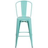 Commercial Grade 30" High Mint Green Metal Indoor-Outdoor Barstool with Back