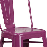 Commercial Grade 30" High Purple Metal Indoor-Outdoor Barstool with Back