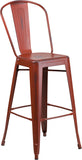 Commercial Grade 30" High Distressed Kelly Red Metal Indoor-Outdoor Barstool with Back