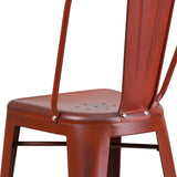 Commercial Grade 30" High Distressed Kelly Red Metal Indoor-Outdoor Barstool with Back