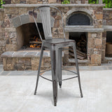 Commercial Grade 30" High Distressed Silver Gray Metal Indoor-Outdoor Barstool with Back by Office Chairs PLUS
