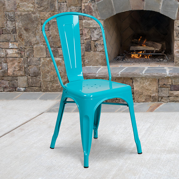 Commercial Grade Crystal Teal-Blue Metal Indoor-Outdoor Stackable Chair by Office Chairs PLUS