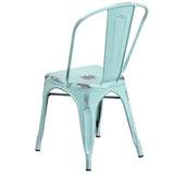 Commercial Grade Distressed Green-Blue Metal Indoor-Outdoor Stackable Chair