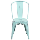 Commercial Grade Distressed Green-Blue Metal Indoor-Outdoor Stackable Chair