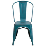 Commercial Grade Distressed Kelly Blue-Teal Metal Indoor-Outdoor Stackable Chair